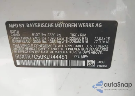 2019 BMW X3 Sdrive30I from USA, damaged, VIN 5UXTR7C50KLR44481